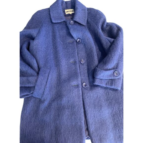 John Caruana Periwinkle Blue Mohair Midi Coat Elegant Winter Outerwear Sz 14 Vtg - Picture 5 of 9